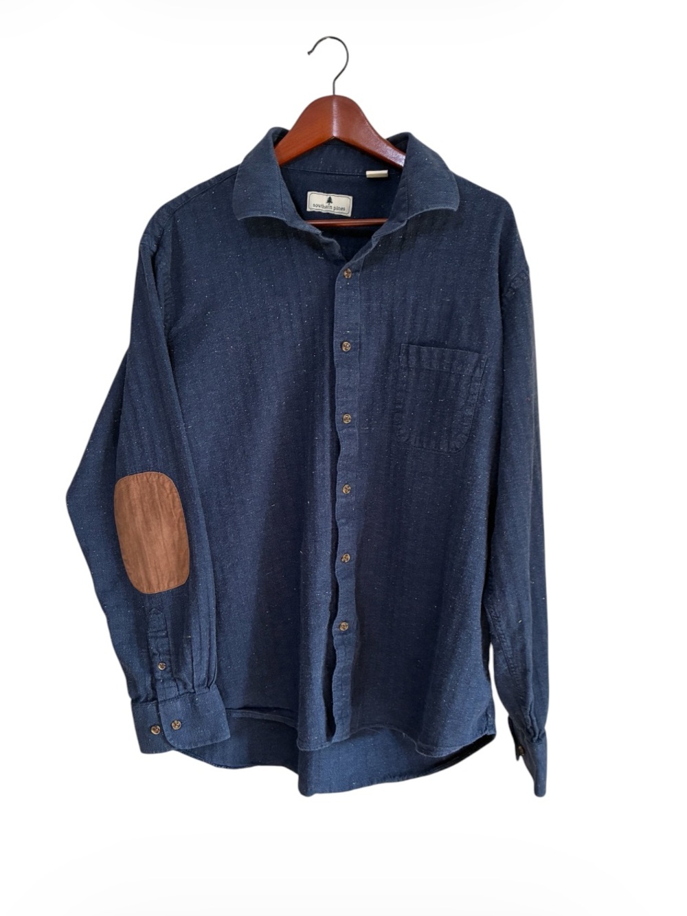 Southern Pines Men's Blue Cotton Flannel Button Up Shirt Elbow Patches Size XXL
